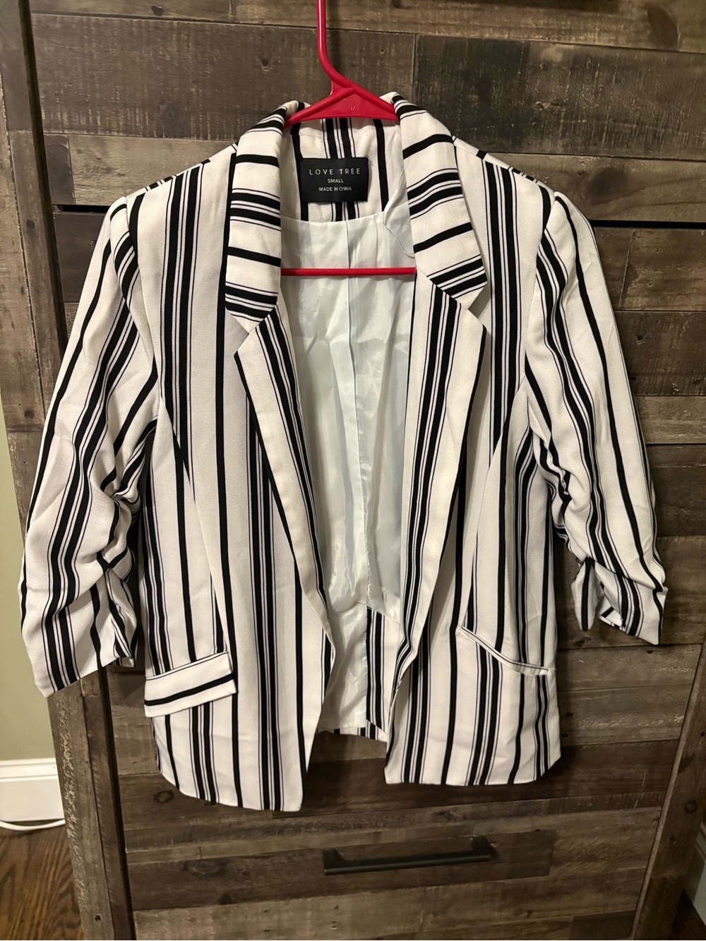 Love Tree Black & White Vertical Stripe Blazer